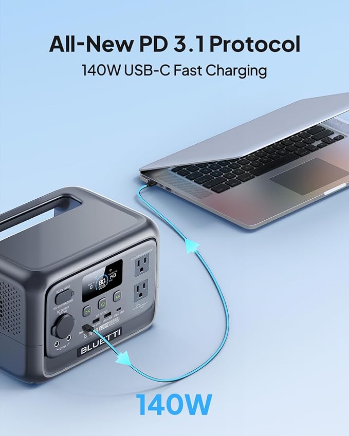 BLUETTI Elite 30 V2 Portable Power Station with Carrying Bag, 288Wh Solar Generator, 600W AC Outlets (Power Lifting 1500W), LFP Battery Backup for Camping, Trip, Outage (Solar Panel Optional)