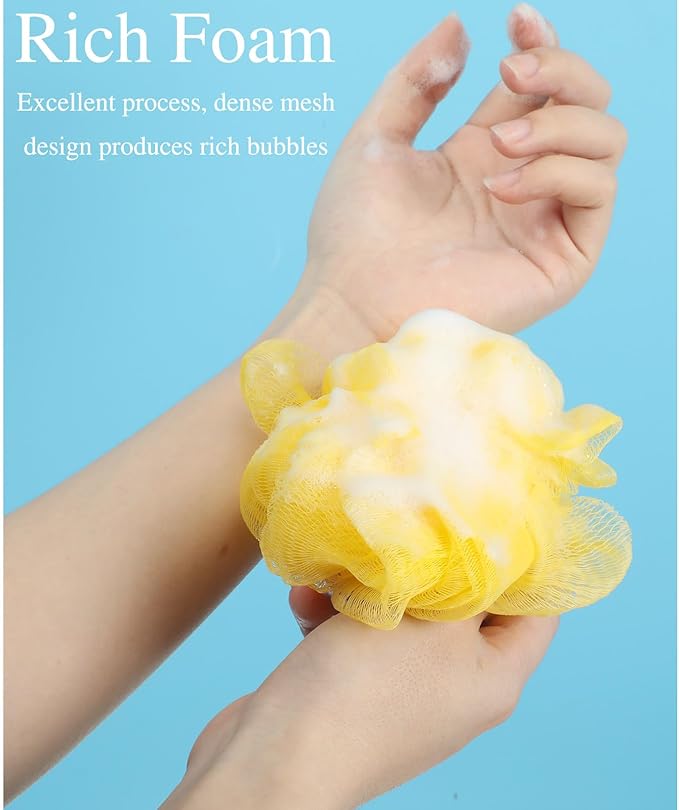 CHENGU 80 Pcs Loofah Bulk Sponge Bath Sponges for Shower Bath Loofah Bulk Shower Pouf Shower Puff Wash Body Pouf Mesh Loofah Exfoliating Body Scrubber for Baby Women Men, 20g (Yellow Series), White