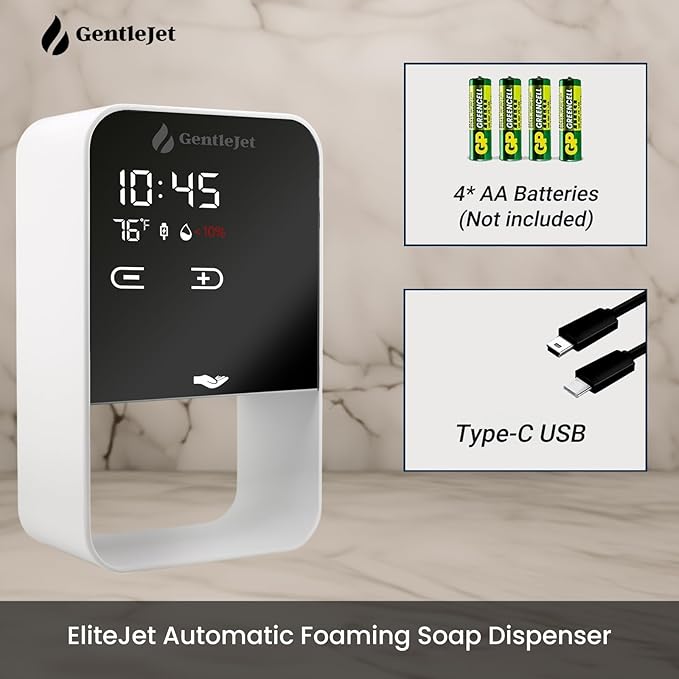 EliteJet Automatic Foaming Soap Dispenser Touchless - Wall Mount & Countertop, Aluminum Alloy Body, Automatic Soap Dispenser Touchless with Dual Power (USB/Battery), LED Display