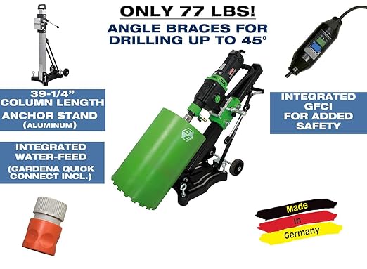 CS Unitec | EBM 352/3 PSA | 14" Capacity, 110 V, Concrete Core Drilling Rig with Anchor Stand. Wet Diamond Core Drill - 3-Speed for Concrete, Brick, Block, Asphalt, and Stone - Made in Germany
