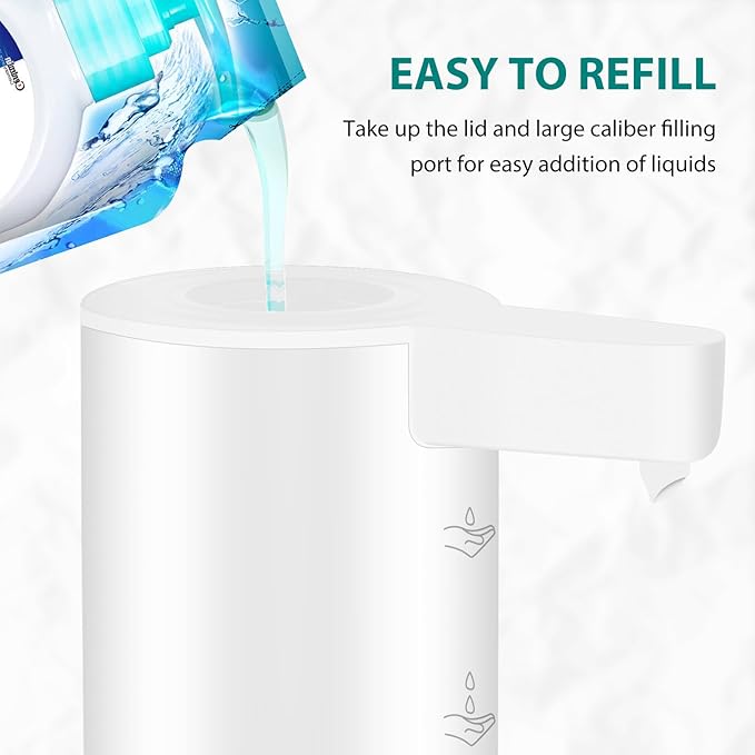 Automatic Soap Dispenser Stainless Steel with Sensor Infrared Soap Dispenser Electric IPX5 Waterproof USB-C Charging Motion Sensor for Kitchen & Bathroom (White)