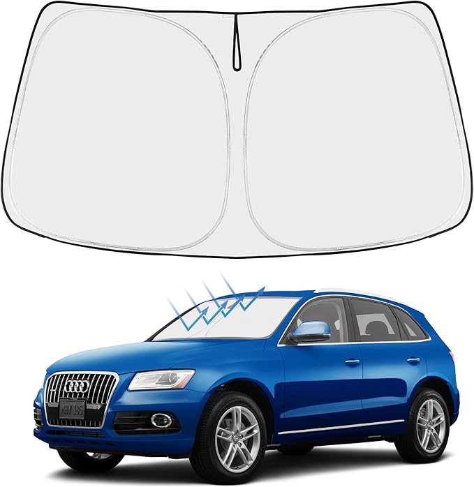 Proadsy 2025 Upgrade Windshield Sun Shade Custom Fit Audi Q5 SQ5 2010-2017 4-Layer Foldable Front Sunshade Protector Sun Visor Blocks UV Rays Keep Car Cooler Accessories