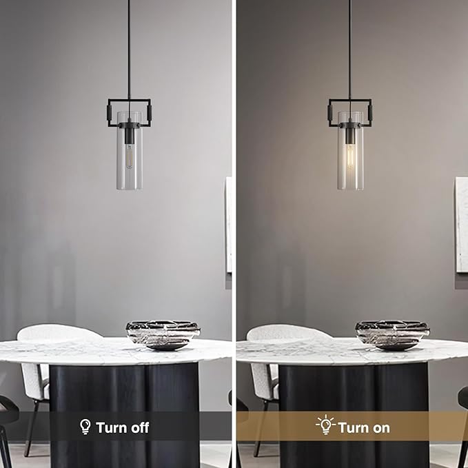 Modern Black Kitchen Island Pendant Lights, 12 Inch 1-Light Adjustable Pendant Light with Glass Shade & Brass Finish, Hanging Light Fixture for Kitchen, Dining Room,Bathroom, Living Room