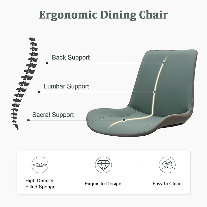 Dining Chairs, Modern PU Leather Dining Room Chair with Sturdy Metal Legs, Upholstered Seat Dinner Chairs Accent Side Chairs for Indoor Kitchen Living Room Restaurant (Green & Dark Grey, Set of 6)