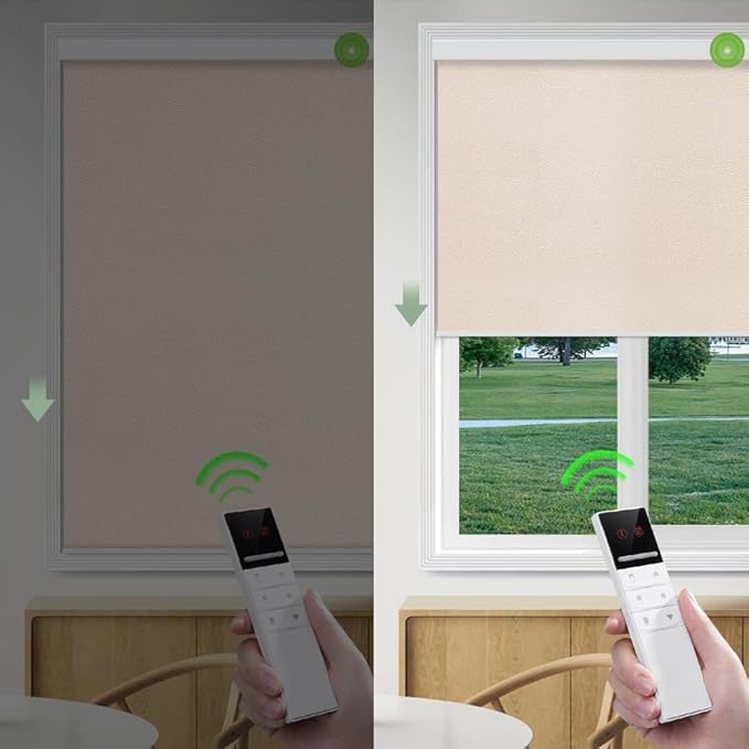 ZSHINE Motorized Blackout Window Blinds Customize Width (23-95 Inches) Remote Control Wireless and Rechargeable Roller Shades Blinds for Windows, Home, Office, Hotel, Club, Restaurant(82010T)