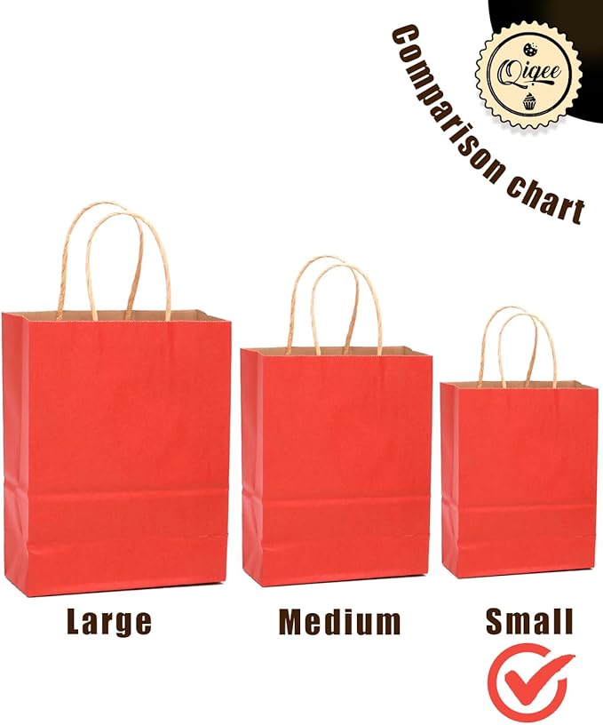 qiqee 32-Packs Red Paper Gift Bags with Handles Bulk 8.26"×6"×3.15" Small Size Gift Bags Multiple Uses（Small Size）