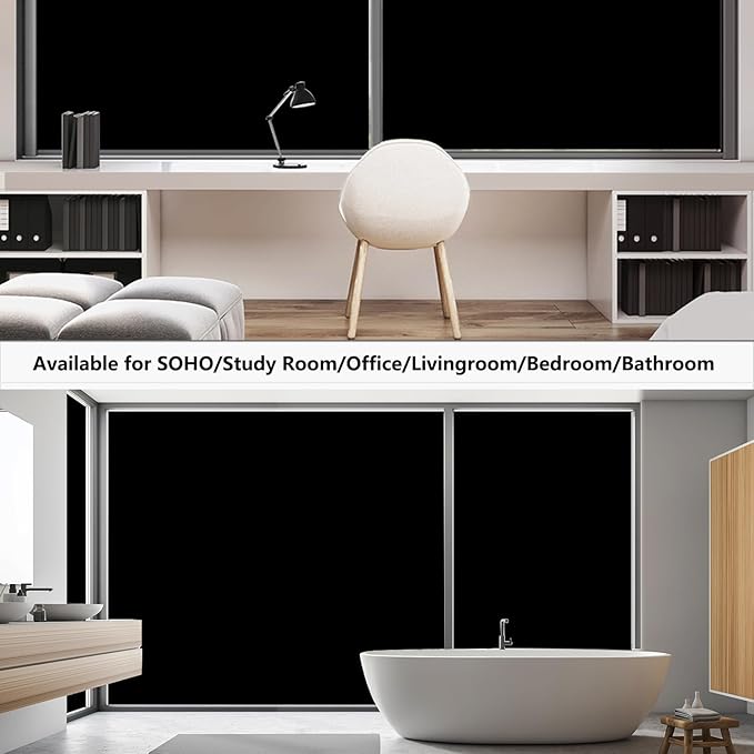 NIDOJP Blackout Window Privacy Film with Tool Kits,100% Sunlight Heat Blocking Windows Cover Tinting Film, Anti UV Scratch Resistant for Home Nursery Bedroom Office Glass