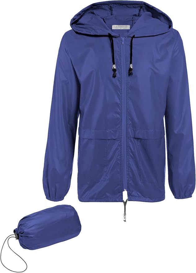 COOFANDY Mens Packable Rain Jacket Lightweight Waterproof Raincoat with Hood Outdoor Rain Gear Travel Hiking Cycling
