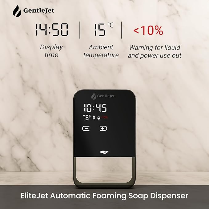 EliteJet Automatic Foaming Soap Dispenser Touchless - Wall Mount & Countertop, Aluminum Alloy Body, Automatic Soap Dispenser Touchless with Dual Power (USB/Battery), LED Display