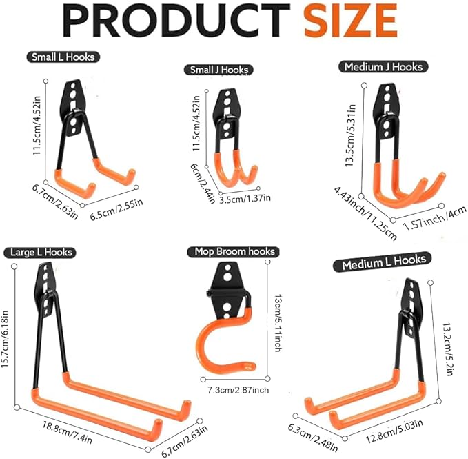 16 Pack Steel Wall Mount Garage Storage Hooks with Anti-Slip Coating, Heavy Duty, Hooks, for Hanging Bike, Ladder, Garden Tools