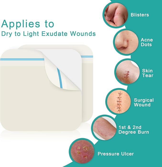 Hydrocolloid Dressing Bandages 4x4 Inch 20 Pack Waterproof Wound Care Pads Hydrocolloid Patch Bandage Adhesive Gel Cushioning Promotes Faster Healing