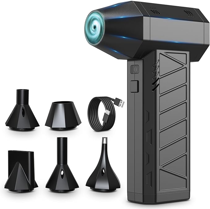 Compressed Air Duster Air Gun - Powerful Cordless Rechargeable 4-Gear Adjustable Air Blower with LED Lighting, for Computer, Keyboard, Car, Outdoor