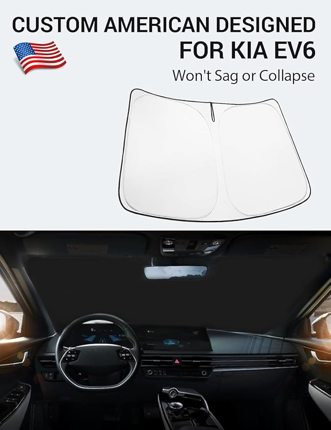 Proadsy for Kia EV6 2023-2024 2025 Windshield Sun Shade 4-Layer Foldable Front Sunshade Protector Sun Visor Blocks UV Rays Keep Car Cooler