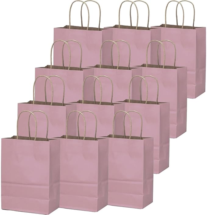 qiqee 32-Packs Light Pink Paper Gift Bags with Handles Bulk 8.26"×6"×3.15" Small Size Gift Bags Multiple Uses（Small Size）