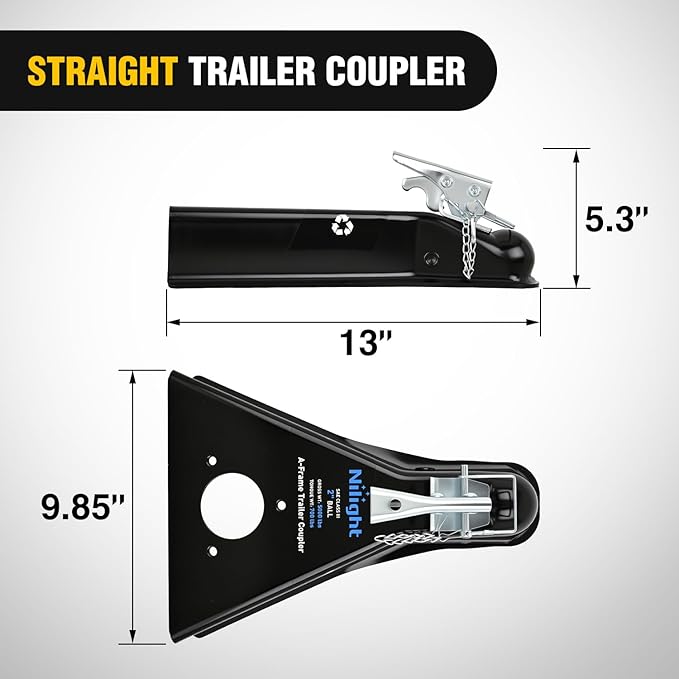 Nilight Class III A-Frame Trailer Coupler with Security Latch&Chain fits 2-Inch Hitch Ball for Pickup Trucks, RV, Boat, Camper, 5000LBS Capacity, Black Powder Coated
