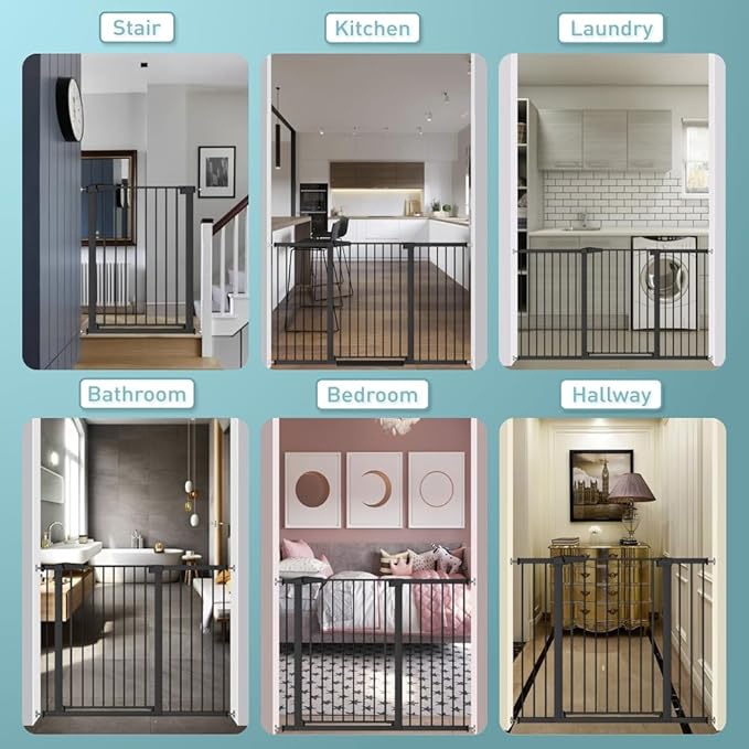 Fairy Baby 38" Extra Tall Baby Gate for Doorways, 76.4"-81.8" Extra Wide Long Dog Gate Indoor for House Stairs, Metal Pressure Mounted Walk Through Swing Safety Gate for Kids Pets, Black