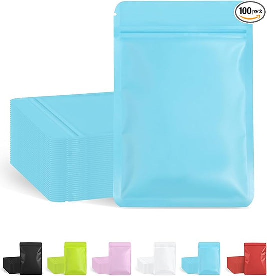 FireKylin 100 Pack Resealable Packaging Bags for Small Business Double-Sided Color Smell Proof Bags for Food Storage Flat Bags (Blue, 7.1" x 10.2")