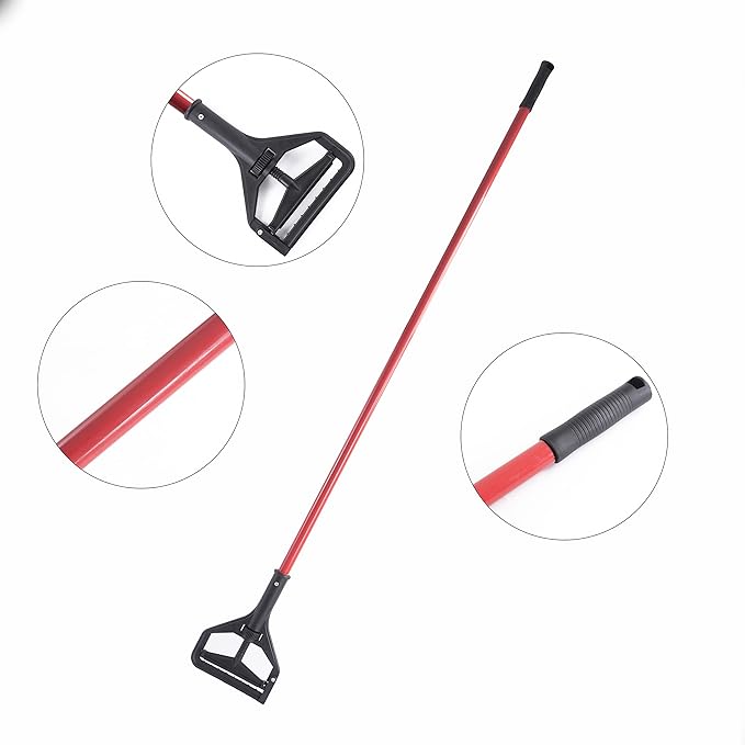 Matthew Cleaning Commercial Quick-Change Iron Mop Handle for Floor Cleaning Heavy Duty Mop Head Replacement Holder 60inch w/Plastic Gripper for Rags Side Gate Wet Mop Handles 12 Packs