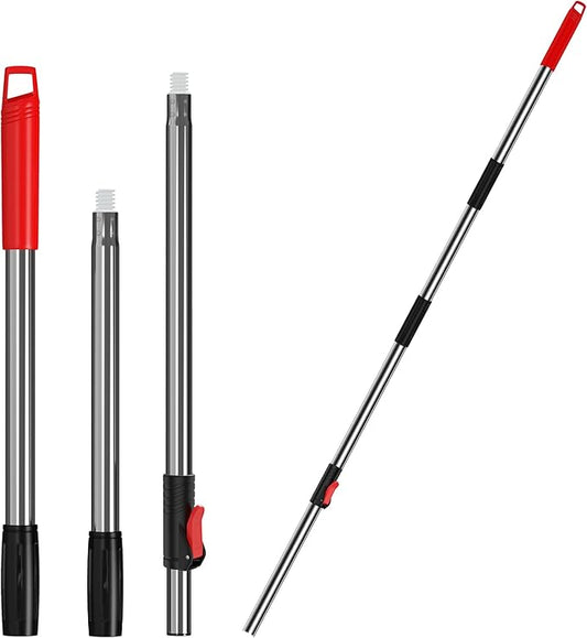 3-Section 35-to-61 Inch Spin Mop Extended Spin Mop Replacement Mop Handle Compatible with Round Spin Mop Bucket Cleaning System, Microfiber Mop Floor Head Mop - Red