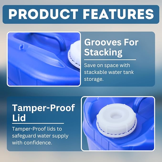 5-Gallon Stackable Water Storage Containers, Water Treatment,5 Gallons Each w/Lids + Spigot, Easy Fill, Survial Supply Emergency Water Storage for Disaster Preparedness, 10 Gallon (2 Tanks)