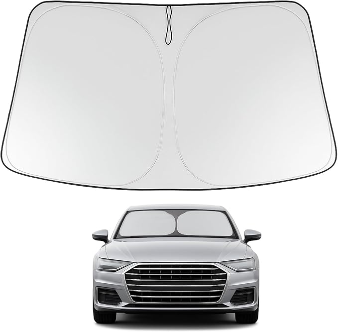 Proadsy 2025 Upgrade Windshield Sun Shade Custom Fit 2019-2023 2024 2025 Audi A6 Foldable Front Sunshade Protector Sun Visor Blocks UV Rays Keep Car Cooler