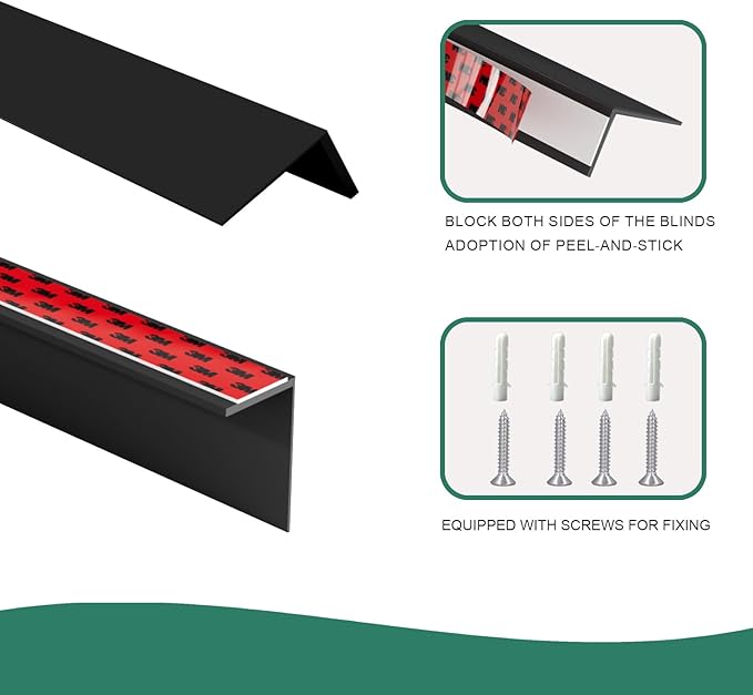 Light Blocking Strips for Window Shades and Blinds, 100% Blackout PVC Side Tracks Light Blocker for Blinds, Window Light Blocker for Bedroom(Black, 58", 4PCS)