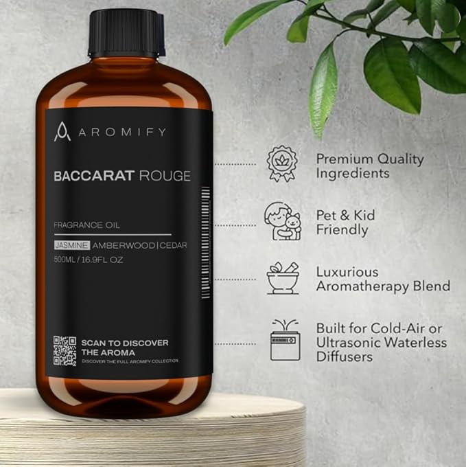 Diffuser Oil Inspired by Baccarat Rouge, 16.9 FL Oz, 500 mL, Luxury Hotel Scent for Home, Bathroom, Spa & Office, Essential Oil Blend for Aromatherapy, Amberwood & Cedar.
