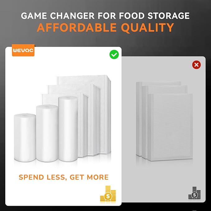 8" x 20' and 11" x 20' Vacuum Sealer Roll, 6 Pack-Ideal for Food Storage, Sous Vide, and Meal Prep, Keep Food Fresh and Nutrients, Wevac Lite