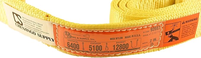 DD Sling. Multiple Sizes in Listing! (Made in USA) 2"x10', 2 Ply, Nylon Lifting Slings, Eye & Eye, 5.100 Choker, 12.800 Basket Load Capacity (USA Made Nylon Webbing) (2"x10')