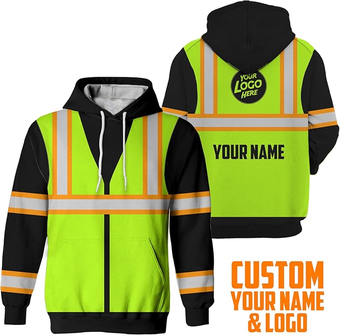 Matedecor High Visibility Hi Vis Hoodie for Men - Jobs Collection Custom Name Class 3 Reflective Safety Workwear
