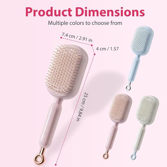 Retractable Cushion Massage Comb Brush, 2026 New Self Cleaning Hair Brush, Anti Static Massage Comb Air Cushion Comb for Women (Pink, 1pcs)