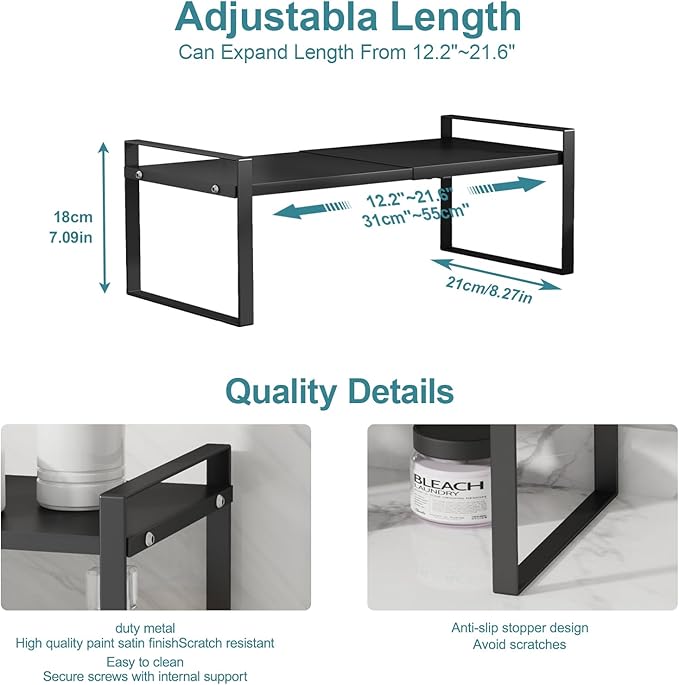 Cabinet Shelf Expandable Cupboard Under Sink Countertop Organizer Riser Rack for Kitchen Pantry Home Organization Extra Storage Space Saver Heavy Duty
