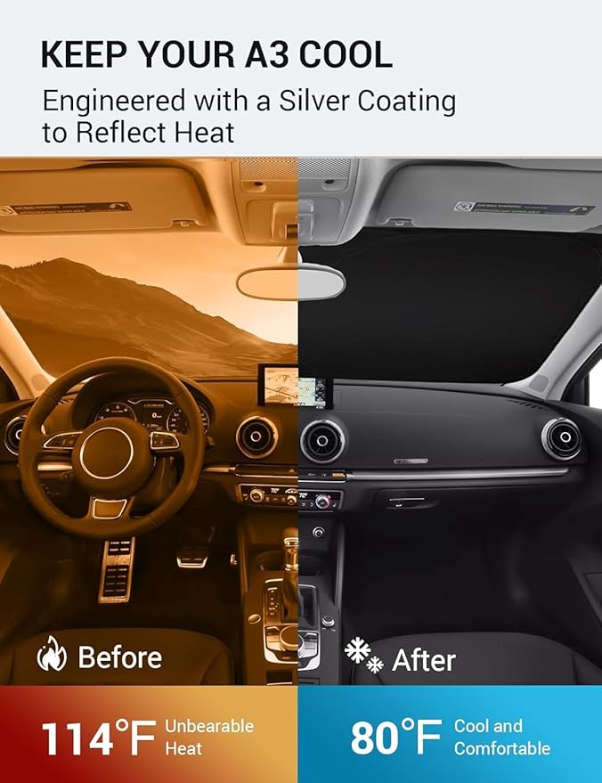 Proadsy Windshield Sun Shade for Audi A3 2014-2020 Foldable Front Sunshade Protector Sun Visor Blocks UV Rays Keep Car Cooler