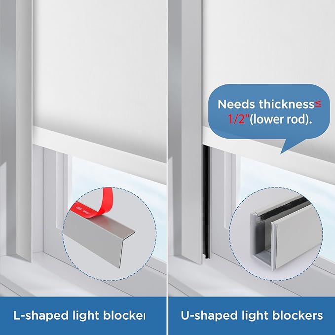 100% Blackout U-Channel Aluminum Light Blocking Strip for Window Shades Roller and Blinds Both Sides Tracks for Blackout Shades Easy to Install Great for Bedroom Nursery (Grey-2pcs, 58.5")