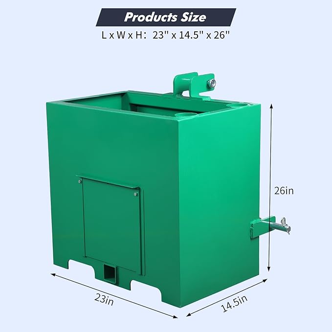 GAOMON 3 Point Ballast Box, 800lbs Capacity, Standard 2 inch Hitch Receiver,with 5cu.ft Volume, Heavy Duty Steel, Fits Category 1 Tractor Attachment, Green