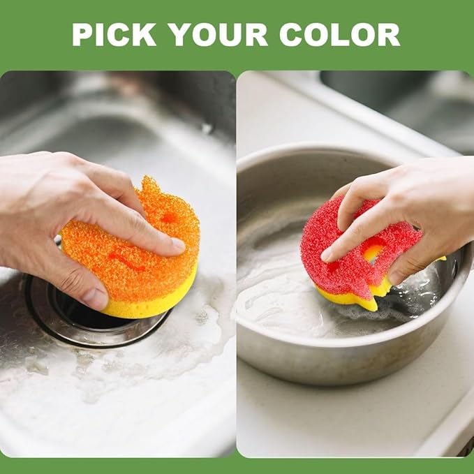 5 Pack Scrub Sponge, Dual-Sided Temperature Kitchen Sponge for Dishes Household Cleaning SmilePowo Non-Scratch Dolphin Shape Multipurpose Sponges for Kitchens, Bathrooms, and Outdoor Five Color