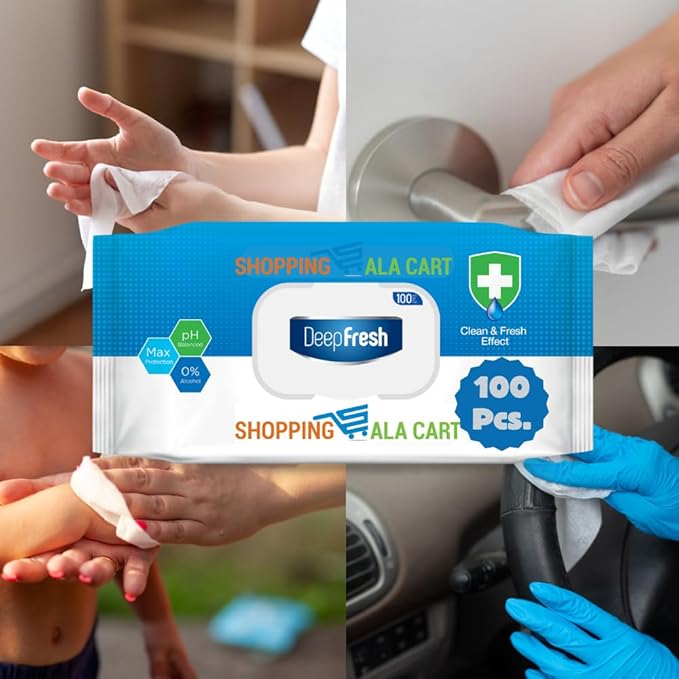 ShoppingAlaCart Multi-Purpose Cleaning Wipes for Home and Office, 100 Count Per Pack, Pop-Top, Resealable 100 Count (Pack of 24)