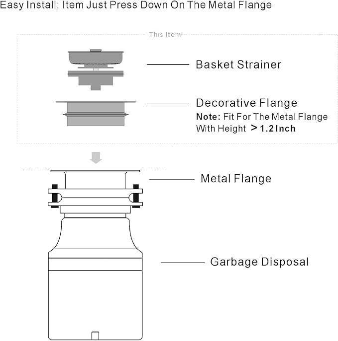 Garbage Disposal Strainer and Stopper with Decorative Disposal Flange in Black, Fit 3.5 Inch Standard Drain Hole