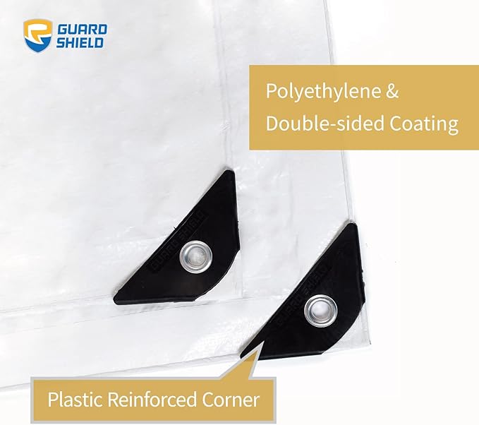 GUARD SHIELD White Tarp 10x12 Feet Medium Duty All Purpose Poly Tarps Cover 7mil (2-Pack)