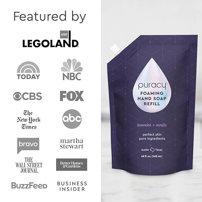 Puracy Foaming Hand Soap Refill - Plant-Powered Natural Hand Soap As Seen on TikTok, Non-Toxic, Sulfate-Free Liquid Soap, Moisturizing Foam Handwash Liquid (Lavender & Vanilla, 48 fl oz)