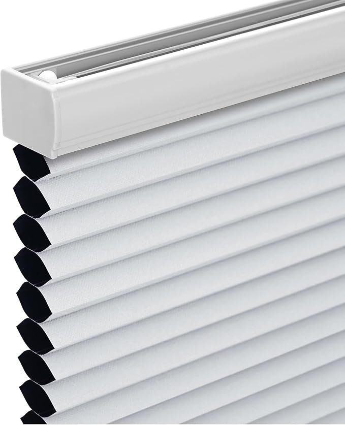 Changshade Cordless Cellular Shades, Blackout Honeycomb Shades for Windows, Pull Down Pleated Blinds, Easy to Install for Indoor Windows and French Doors,24" W x 64" H, White