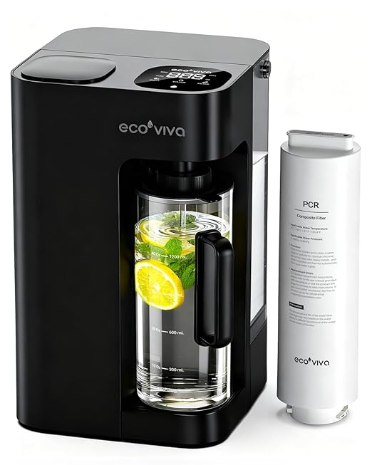 Ecoviva Mate 3 Countertop Reverse Osmosis Water Filter, 8-Stage RO Water Filtration System with 40oz Water Purifier for Home, 3:1 Pure to Drain, Auto Water-Filling, NSF Certified