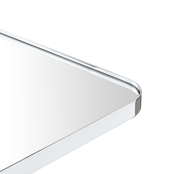 GRACTO 30 x 40'' Polished Nickel Rectangle Bathroom Vanity Mirror for Wall Polished Silver Metal Framed Rounded Rectangular Bathroom Vanity Mirrors, Vertical and Horizontal Hanging…