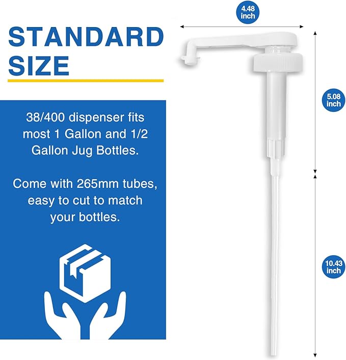 6Pcs Gallon Jug Pump Dispenser, 38-400 Leak Proof Pump for Gallon Jug - Lotion Shampoo Pump Cap Included, Fits 1 Gallon Bottle 64oz 128oz Shampoo Laundry Detergent Containers