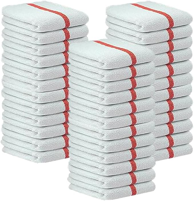 Bar Mop Red Stripe 6 lbs 16x19 Pack of 36, 100% Cotton Double Stitched Route Ready Absorbent Kitchen Towel Dish Towel and Dishcloths Towel Sets Washcloth Kitchen Towels