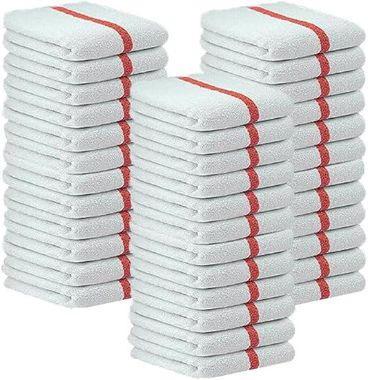 Bar Mop Red Stripe 6 lbs 16x19 Pack of 36, 100% Cotton Double Stitched Route Ready Absorbent Kitchen Towel Dish Towel and Dishcloths Towel Sets Washcloth Kitchen Towels