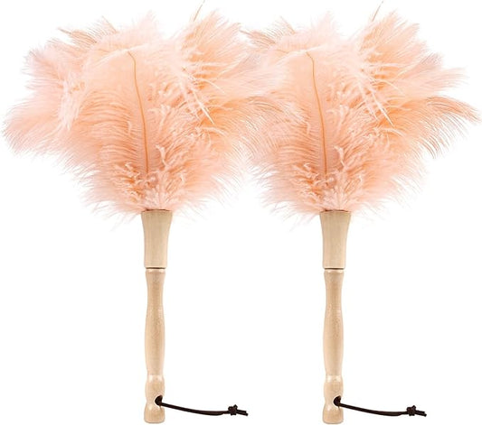 Ostrich Feather Duster 12 Inch Handheld Duster Supplies, Wooden Handle Feather Duster for Cleaning Keyboard Home Car Office (Champagne 2Pcs)