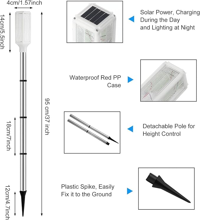 Macarrie 4 Pcs Solar Powered Driveway Markers Reflective Lights Driveway Reflectors on Poles for Snow Road Outdoor Yard Entrance (White)