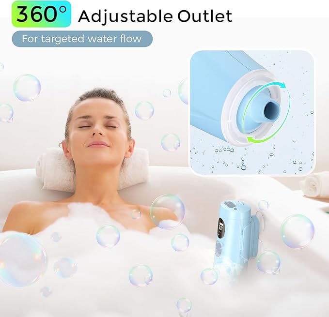 Bath Jets for Tub Bath Jet/Bubble Mode Portable Spa Rechargeable 3-Level Adjustable 7 Colors RGB Breathing Light Digital Display Screen for Home/Bathtub/Jacuzzi Christmas Gifts for Women