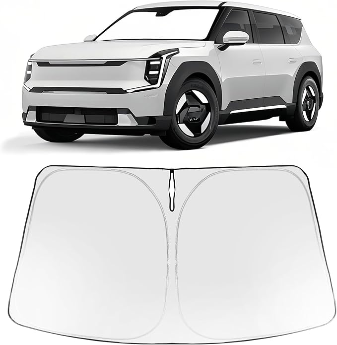 Proadsy 2025 Upgrade Windshield Sun Shade Custom Fit Kia EV9 2024 2025 Foldable Front Sunshade Protector Sun Visor Blocks UV Rays Keep Car Cooler Accessories